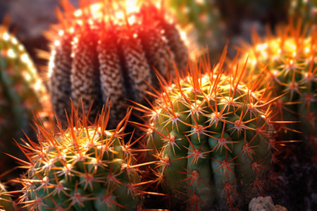 close-up of cactus spines and textures in sunlight, created with generative aiの素材