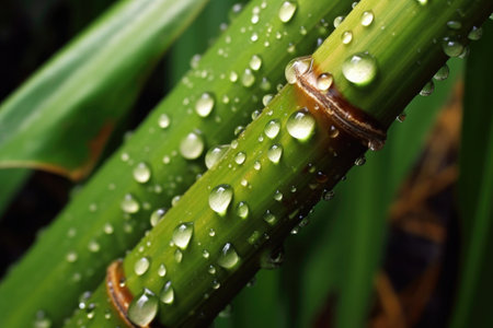 close-up of bamboo stalks with dew drops, created with generative aiの素材