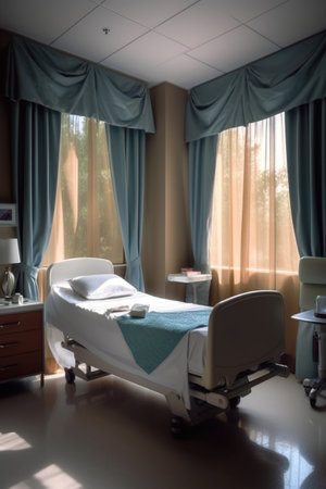 hospital bed with clean sheets and pillow, created with generative aiの素材