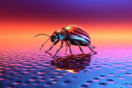 a bright beetle climbing a vibrant gradient surface, created with generative aiの素材
