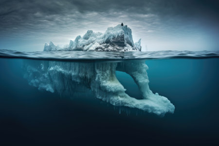 submerged iceberg surrounded by floating ice debris, created with generative aiの素材