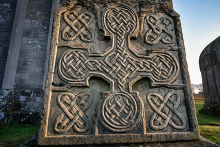 celtic knot designs on a medieval tombstone, created with generative aiの素材