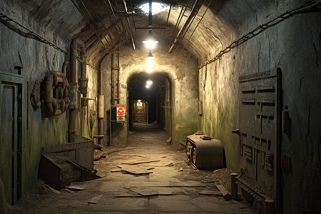 deserted underground bunker entrance, created with generative aiの素材