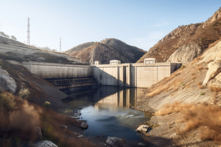 drought conditions affecting a hydroelectric dam, created with generative aiの素材