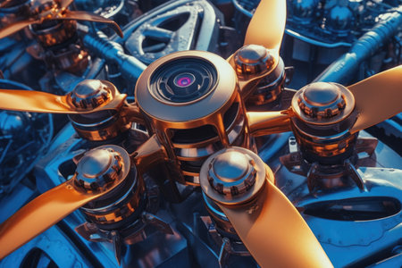 close-up of drones camera and propellers, created with generative aiの素材