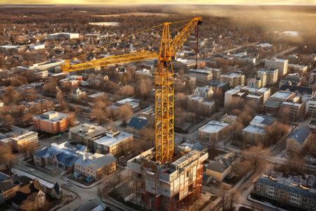 aerial view of construction crane in cityscape, created with generative aiの素材