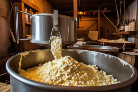 cheese making process with curds and whey, created with generative aiの素材