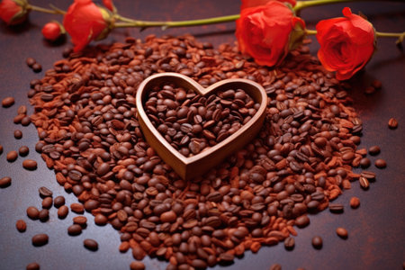 roasted beans arranged in a heart shape, created with generative aiの素材