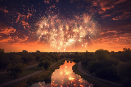 fireworks burst forming a heart shape in the sky, created with generative aiの素材