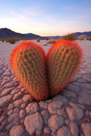 close-up of heart-shaped cactus in desert landscape, created with generative aiの素材