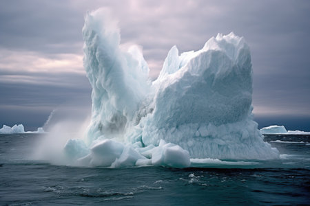 ice sheet calving, creating a splash in the ocean, created with generative aiの素材