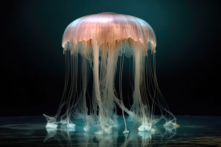 transparent jellyfish blending with the surrounding waters, created with generative aiの素材