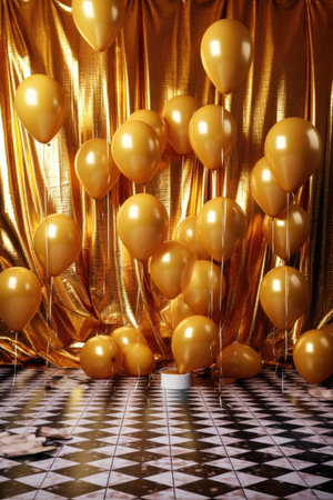 golden 2022 balloons floating against a party backdrop, created with generative aiの素材