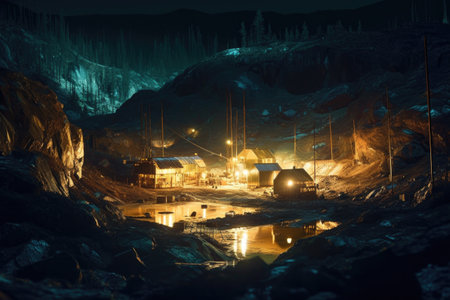 long exposure of a remote mine site illuminated at night, created with generative aiの素材