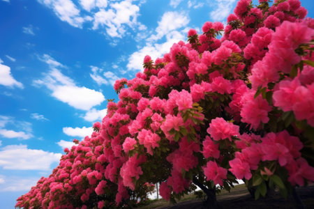 vibrant azalea bush in full bloom against a blue sky, created with generative aiの素材