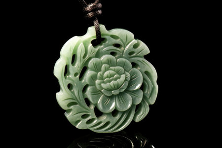 close-up of carved jade pendant with floral design, created with generative aiの素材