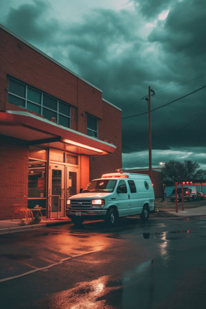 ambulance parked outside the emergency entrance, created with generative aiの素材