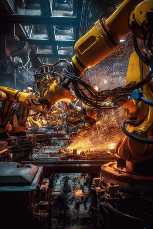 ai robotic arm working on complex machinery, created with generative aiの素材