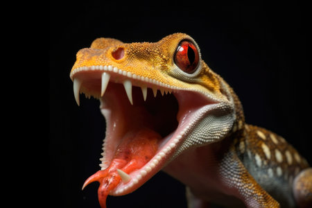 gecko with extended tongue catching insects, created with generative aiの素材