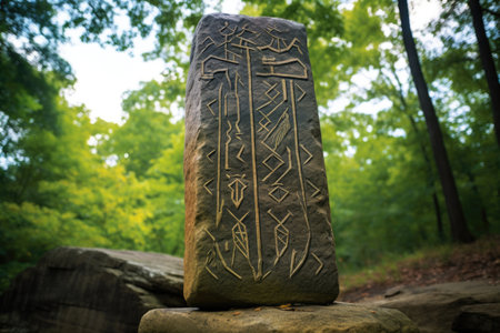 norse runes carved into a standing stone, created with generative aiの素材