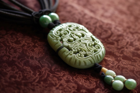 traditional chinese jade pendant on silk cloth, created with generative aiの素材