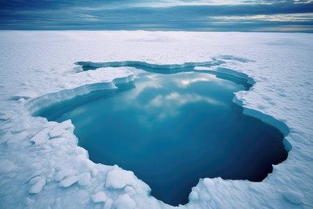melting ice sheet forming a lake, created with generative aiの素材