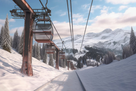 empty chairlifts over a scenic alpine ski slope, created with generative aiの素材