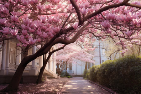 sunlight filtering through magnolia canopy, created with generative aiの素材