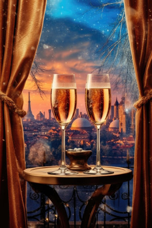 champagne glasses toasting against a 2022 backdrop, created with generative aiの素材