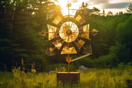 solar-powered kinetic artwork with eco-friendly message, created with generative aiの素材