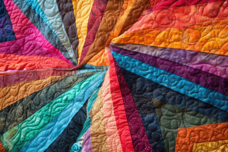 close-up of colorful patchwork quilt patterns, created with generative aiの素材