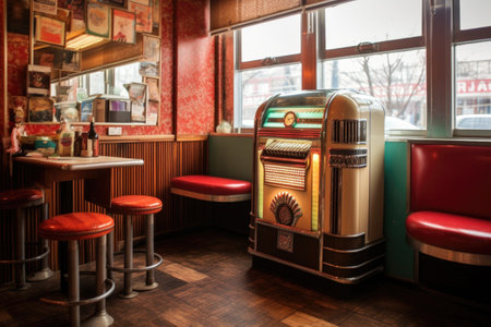retro jukebox in a corner of the diner, created with generative aiの素材