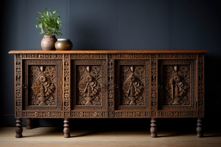 intricately carved wooden sideboard, created with generative aiの素材