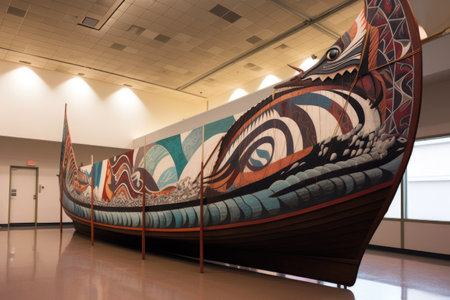viking ship sails with traditional norse symbols, created with generative aiの素材