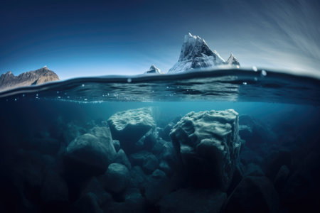underwater perspective of icebergs in a frozen landscape, created with generative aiの素材