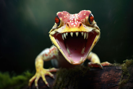 gecko with extended tongue catching insects, created with generative aiの素材