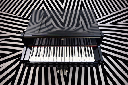 overhead view of black and white grand piano keys, created with generative aiの素材