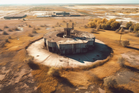 aerial view of an abandoned test site landscape, created with generative aiの素材
