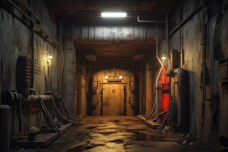 deserted underground bunker entrance, created with generative aiの素材