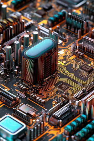 ai integrated circuit board close-up, created with generative aiの素材