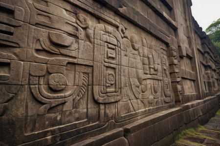 mysterious carved symbols on ancient city walls, created with generative aiの素材