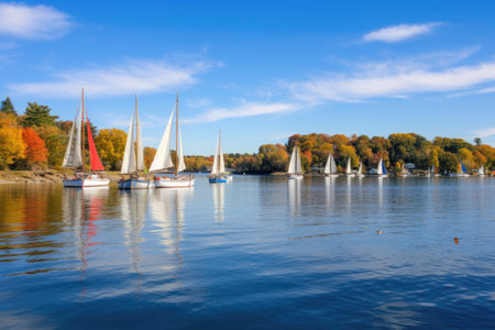 panoramic view of classic sailboats at a regatta event, created with generative aiの素材