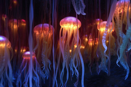 detailed view of a jellyfishs glowing tentacles in motion, created with generative aiの素材