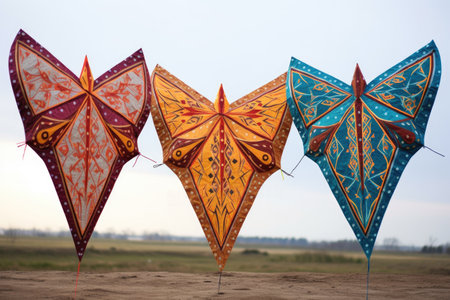 traditional handmade kites with intricate patterns, created with generative aiの素材