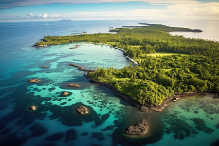 aerial view of pristine island coastlines, created with generative aiの素材