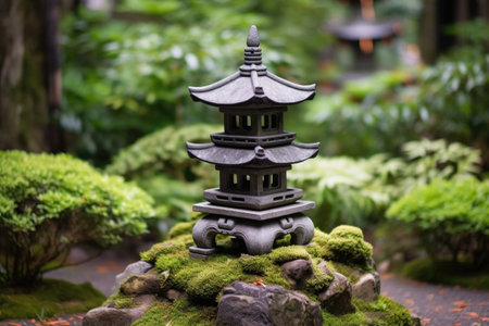 traditional japanese stone lantern in a zen garden, created with generative aiの素材