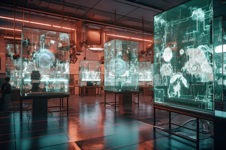 ai algorithms running on laboratory screens, created with generative aiの素材