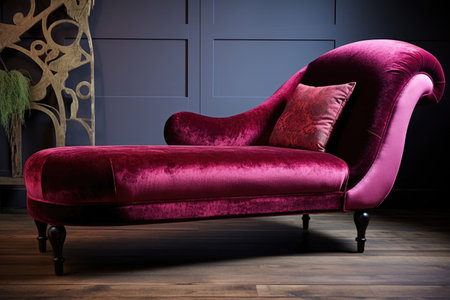 elegant chaise longue with velvet upholstery, created with generative aiの素材