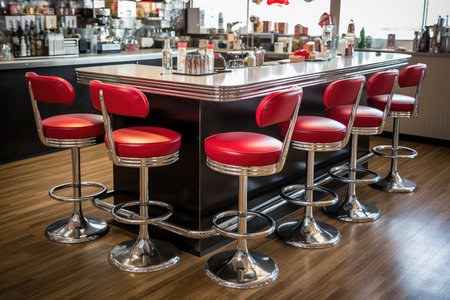 classic diner counter with bar stools, created with generative aiの素材