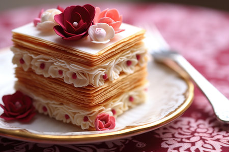 intricate sugar work on a traditional french mille-feuille, created with generative aiの素材